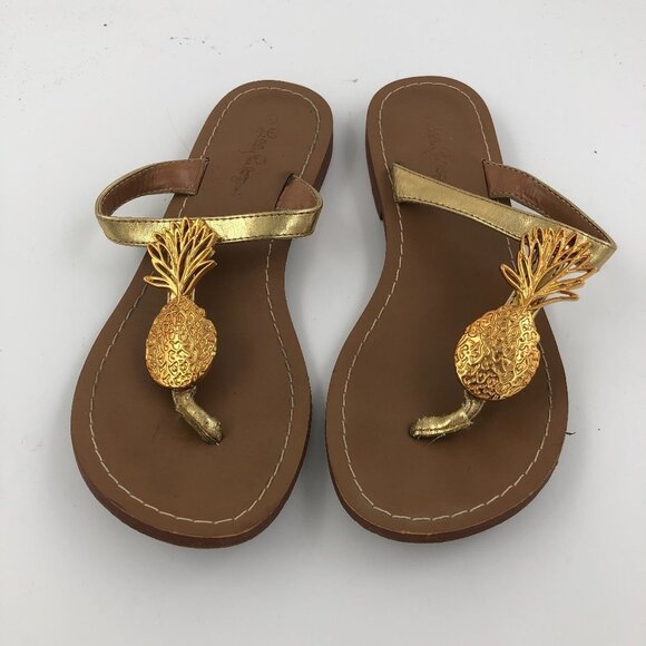 LILLY PULITZER for Target Gold Pineapple Flip Flop Sandals US 6M EUC - Picture 3 of 10